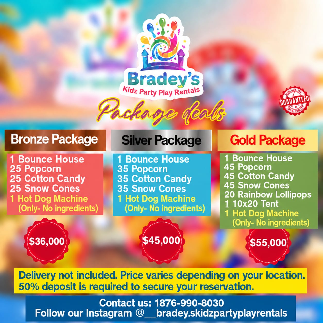 Bradey’s package deals price list